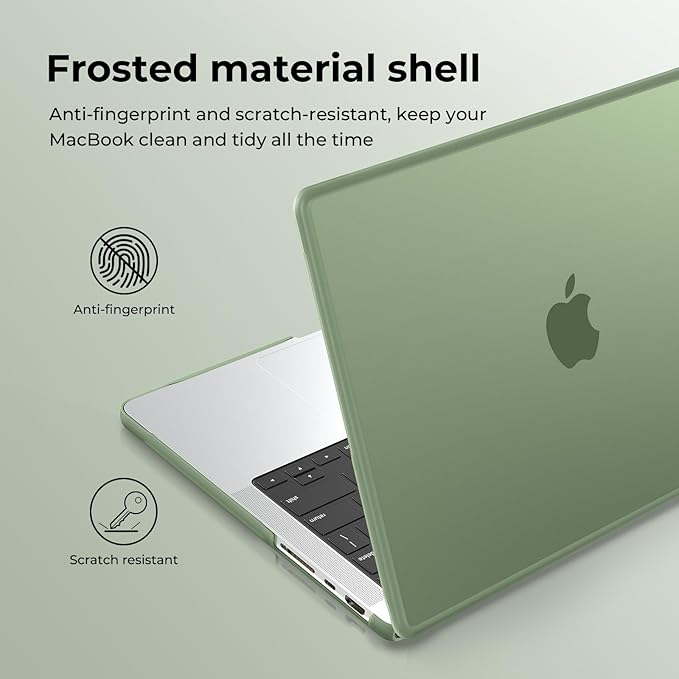 BlueSwan Anti-Cracking Hard Shell Case Compatible with MacBook Pro 14-inch M5 2026 2025-2021 Release M4 M3 M2 M1 Pro/Max Chip, Anti-Fingerprint Soft TPU Bumper, Frosted Midnight Green