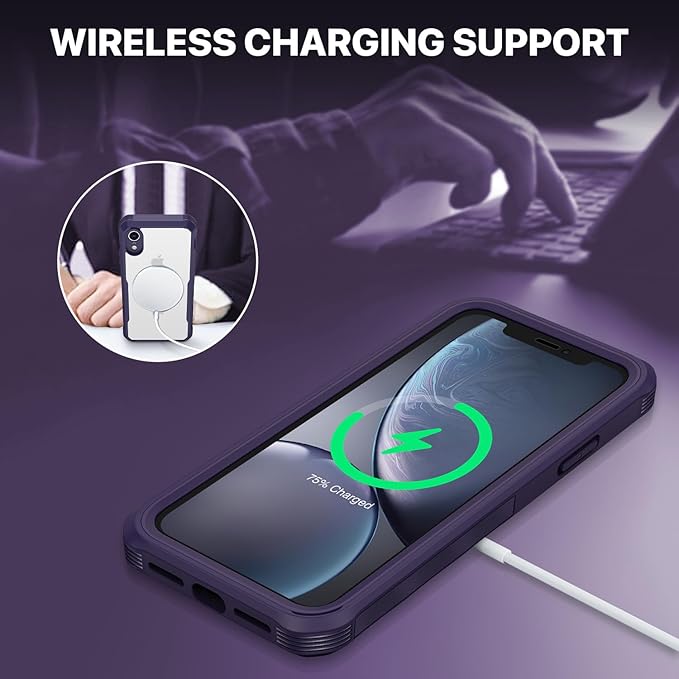 CENHUFO Privacy Magnetic for iPhone XR Case, Full Body Phone Case Built-in 9H Tempered Glass Privacy Screen Protector [Compatible with Magsafe] Shockproof Protective Bumper Clear Cover - Purple