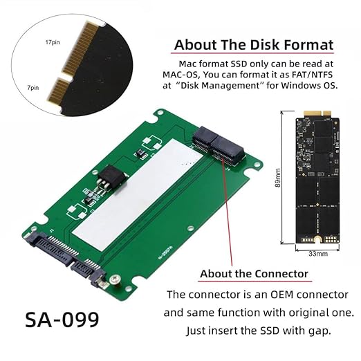 chenyang 17+7Pin MAC SSD to 2.5" SATA Hard Disk Drive Case Enclosure Adapter for 2012 Retina Pro iMac SSD