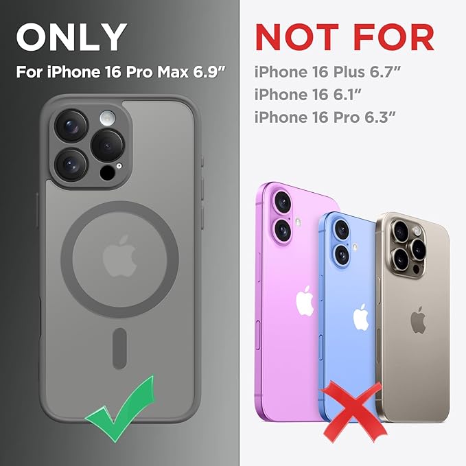 CAPRARO Magnetic Compatible with iPhone 16 Pro Max Case, Upgraded [Full Camera Protection] [Compatible with MagSafe] Protective Translucent Matte Women Phone Case Cover, Deep Greyr