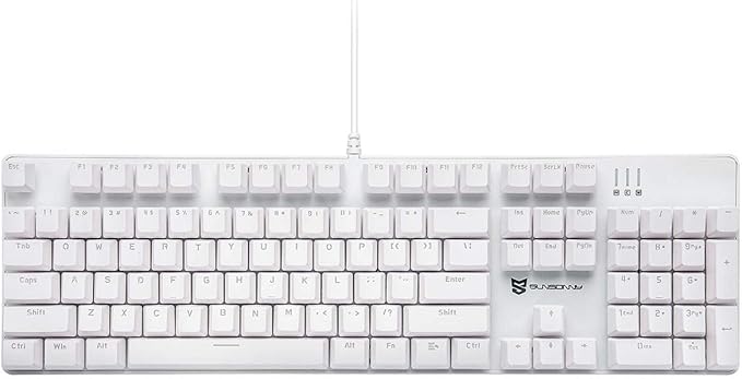 Merdia Hot Swappable 104 Keys Full Size Mechanical PC Gaming Keyboard | Blue Switch White Mechanical Wired Computer Keyboards | LED Backlit 104 Keys US Layout Light Up Wired Gaming Keyboard