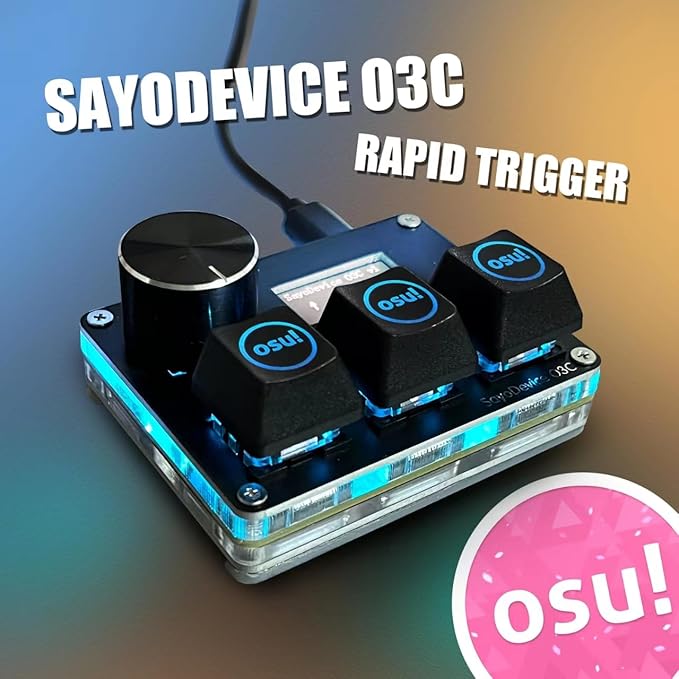 BTXETUEL SayoDevice O3C OSU Keyboard Rapid Trigger Hall Switches Magnetic Linear Switches Keyboard with Knob and Screen,Copy Paste,Shotcut,Macro Hotswap Mini Keypad.… (with OSU keycaps-Black)