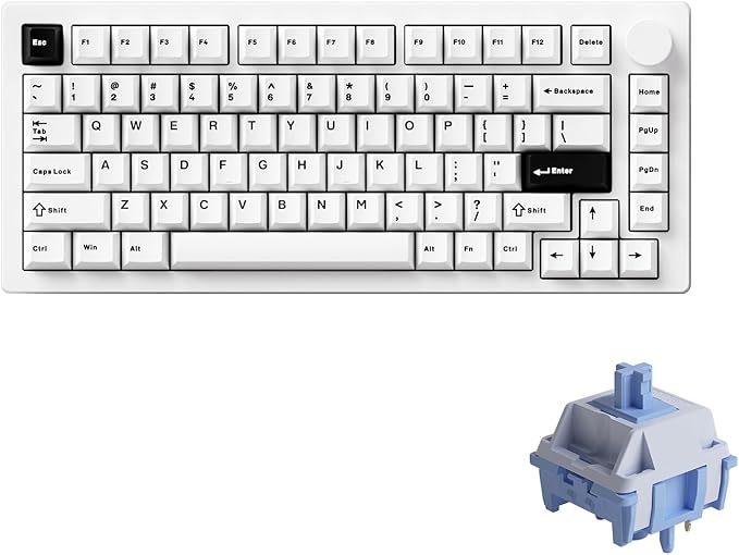 MONSGEEK M1 V5 Aluminum Mechanical Keyboard 75% Quick Release Gaming Keyboard Black on White with Knob 8000 mAh RGB Hot-swappable Pre-lubed Mirror Switch