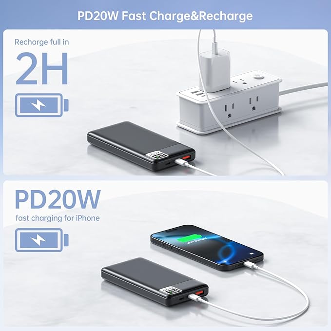 2-Pack 5V 2A 3A Heated Vest Battery Pack 10000mAh Power Bank Fits for DR.Prepare/Loowoko/KOVNLO/Rrtizan/Tidewe Electric Heating Jacket/Hoodie/Chair/Stadium Seat, PD20W Portable Charger for iPhone