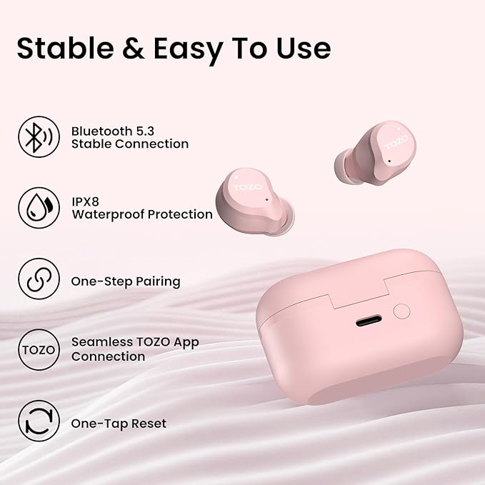 TOZO NC9 Hybrid Active Noise Cancelling Wireless Earbuds, 6 Mics ENC Clear Call, IPX8 Waterproof, in Ear Bluetooth 5.3 Headphones Stereo Bass Ear Buds 60H Playtime with LED Display 32 EQs via APP