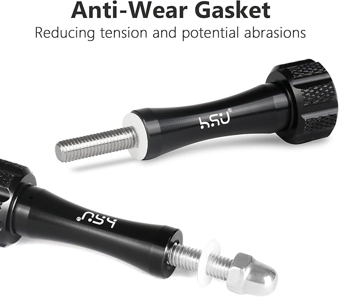 HSU Aluminum Alloy Thumbscrew Set (Extension)+ Wrench for Gopro Hero 13, 12, 11, 10, 9, 8, 7, 6, 5, 4, Compatible with GoPro Media Mod, AKASO Campark and Other Action Cameras (Black)