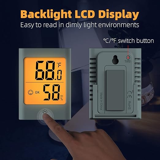 Indoor Thermometer for Home, 2pack Hygrometer Humidity Meter Humidity Sensor with Backlight for Bedroom Greenhouse Garage.