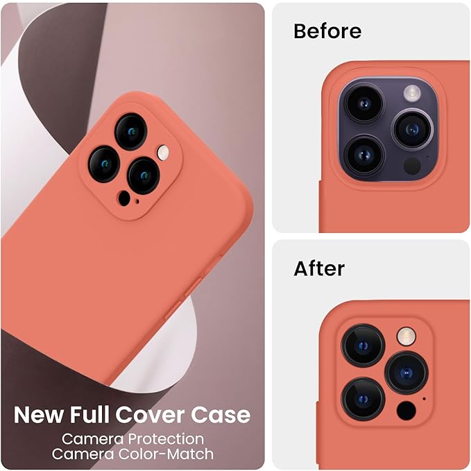 FireNova Designed for iPhone 14 Pro Case, Silicone Upgraded [Camera Protection] Phone Case, Soft Anti-Scratch Microfiber Lining Inside, 6.1 inch, Pink Pomelo