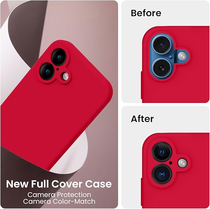 FireNova Designed for iPhone 16 Plus Case, Silicone Upgraded [Camera Protection] Case, Soft Anti-Scratch Microfiber Lining Inside, 6.7 inch, Deep Red