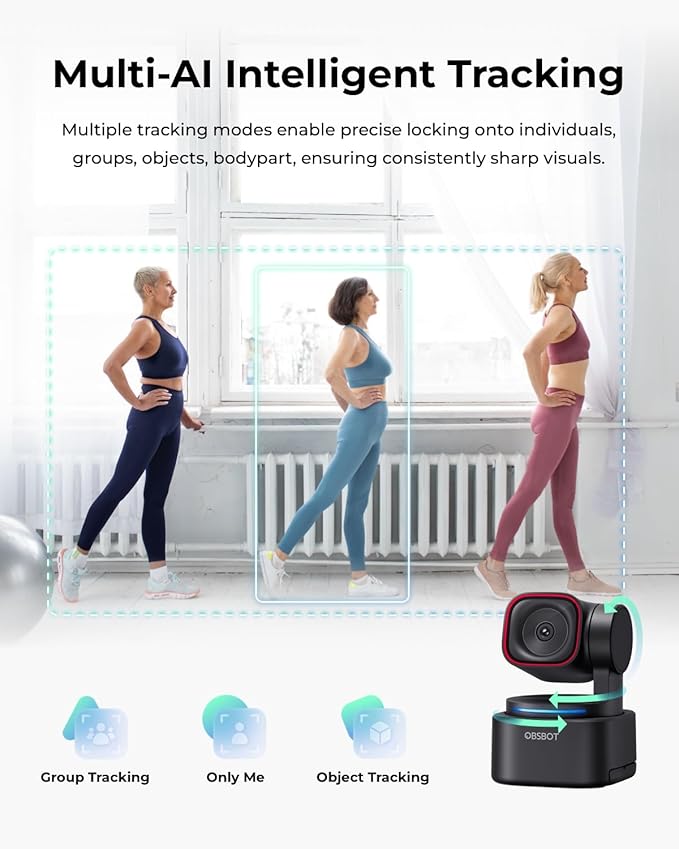 OBSBOT Tiny 3 Lite AI-Powered Spatial Audio 4K Webcam, 1/2" Sensor Tri-Mic Voice Control Gesture Control HDR Webcam for PC Laptop Zoom Meeting