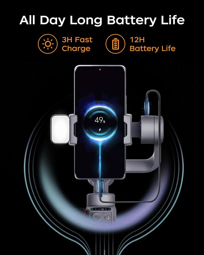 Capture5 Gimbal Stabilizer for Smartphone, Magnetic AI Tracker Fill Light Remote Control 500g Payload, 3-Axis Phone Gimbal for Android & iPhone 16 15 Pro Max for Video Recording（Gray）