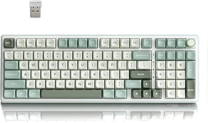 RK ROYAL KLUDGE R98 Pro Wireless Mechanical Keyboard, Creamy Bluetooth/2.4GHz/Wired RGB Gaming Keyboard with Number Pad and Knob, MDA Profile PBT Keycaps, Gasket Hot Swappable Tactile Switch, Green
