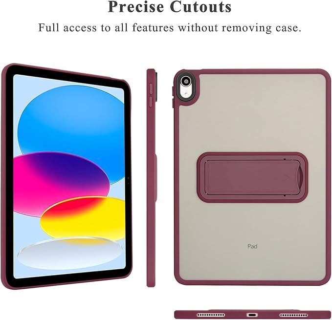 Shockproof Case for iPad (A16) 11th/10th Generation 10.9 inch 2025/2022, Kickstand Slim Fit Rugged Bumper Lightweight Anti-Scratch Bumper Case Cover for iPad 11th/10th Gen, WineRed