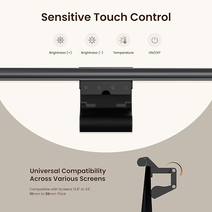 YEELIGHT Monitor Light Bar, Computer Monitor Lamp, 250LM No Glare Eye-Care LED Screen Bar, Touch Control USB Reading Desk Lamp for Home Office Work, Stepless Dimming Adjustable Color Temperature