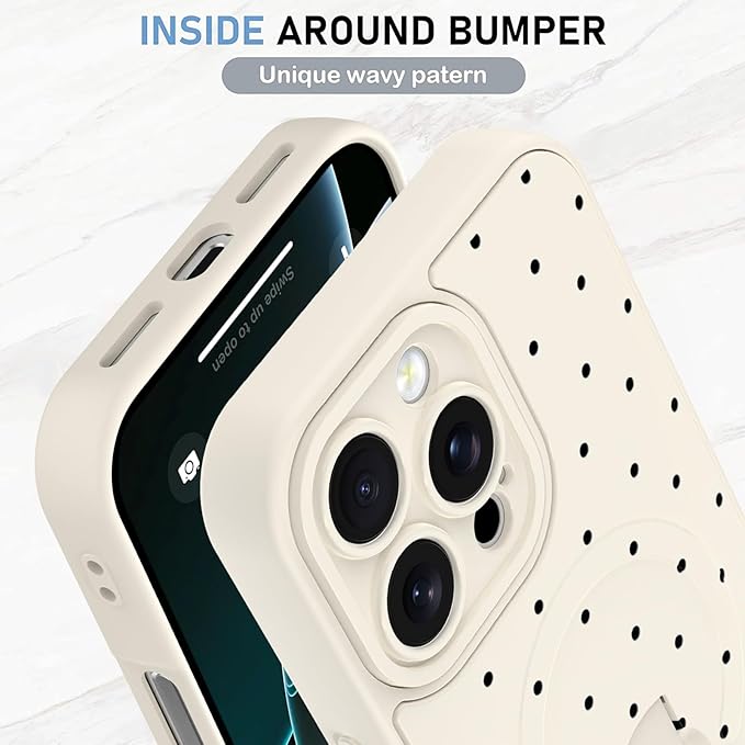 KANGHAR Compatible with iPhone 16 Pro Max Case, Support for MagSafe, Silicone Spot Cute Pattern, Wristband Kickstand Camera Protection Soft Slim Cover for Girls Women -White