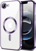Hython Magnetic Clear for iPhone 16e Case with Camera Lens Protector [Compatible with MagSafe] Luxury Plating Edge Slim Soft TPU Cover Protective Phone Case for iPhone 16e 6.1", Deep Purple