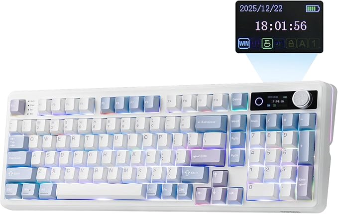 EPOMAKER TH99 PRO 96% Mechanical Keyboard with Screen & Knob, 10000mAh, 2.4Ghz/BT, Hot Swap, Custom Driver, RGB Backlight, PBT Keycap, Wireless Gaming Keyboard for PC/Mac (Blue&White, Creamy Jade)