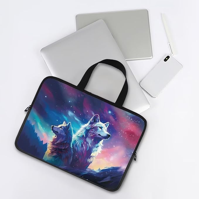 Galaxy Wolves Laptop Sleeve for Women, 17 Inch Laptop Sleeve with Handle Protective Travel Carrying Case for 10-17 Inch Computer, Notebook, Chromebook, Tablet Bag