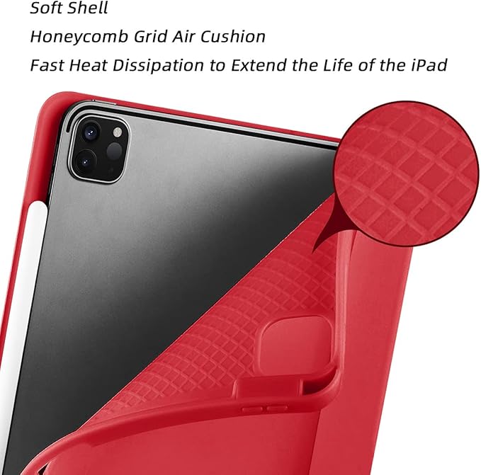 Case for iPad Pro 11 Inch 4th/3rd/2nd Generation 2022/2021/2020 with Pencil Holder [Support iPad 2nd Pencil Charging] Slim Trifold Stand Smart Protective Cover, Auto Wake/Sleep(Red)