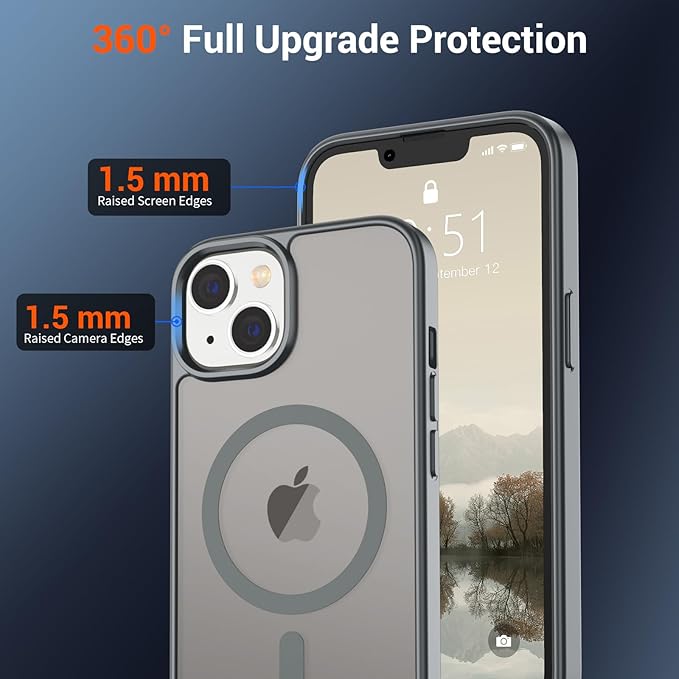 SUPFINE Magnetic for iPhone 14 Case & iPhone 13 Case (Compatible with MagSafe) (Military Grade Drop Protection) Slim Translucent Matte Shockproof Phone Cover,Gray