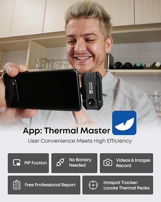 Thermal Master P1 - Thermal Camera for iOS & Android, 160x120 IR Resolution Infrared Imager w/Spot Tracker, 15x Zoom, 3.6℉ Accuracy, -4℉-1112℉ High Temp, 320x240 Super Resolution