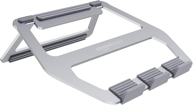 Amazon Basics Aluminum Portable Foldable Height Adjustable Laptop Stand for Devices up to 13", Silver