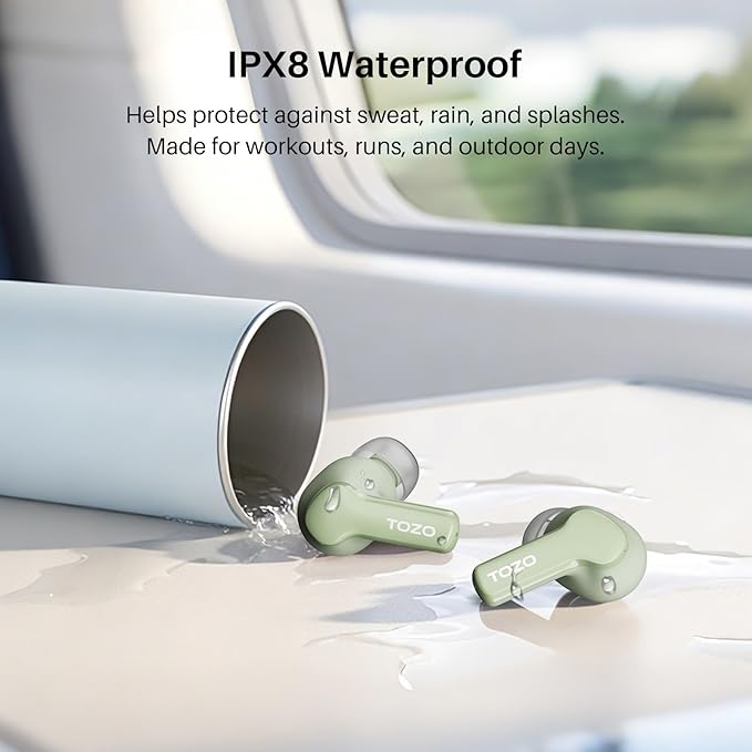 TOZO Hybrid Active Noise Cancelling Wireless Earbuds with 6 Mics AI Clear Call Ear Buds 68H Playtime with LED Display 32 Preset EQs via APP Bluetooth 5.3 IPX8 Waterproof in Ear Headphones