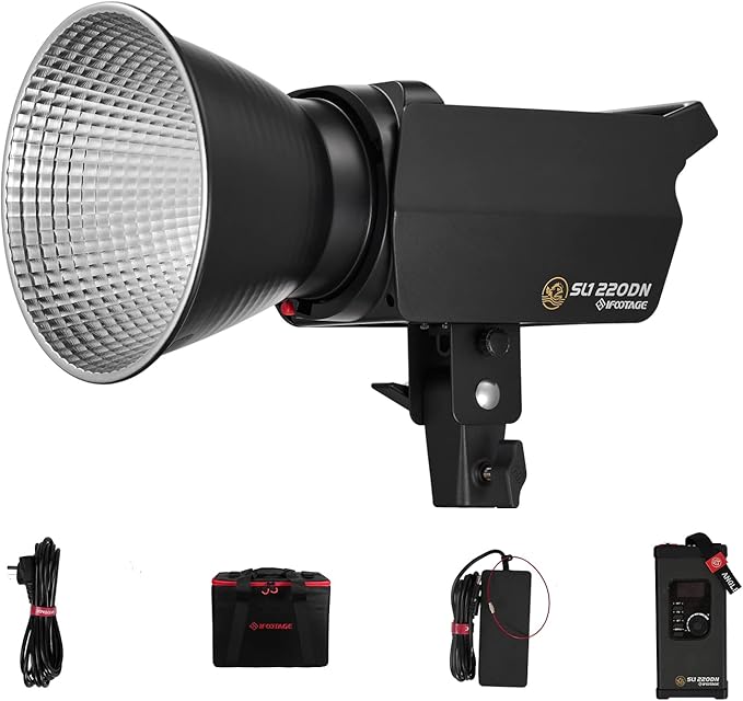 IFOOTAGE 220DN Video Light,220W COB LED Light,Continuous Lighting for Photography,CRI 98,TLCI 99,42000Lux @1M,8 Lighting Effects,Silent Run,TM-30 Rf97 Rg100