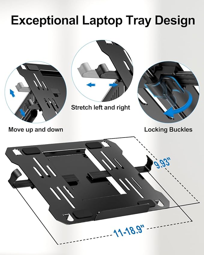 Laptop Wall Mount, 2-in-1 Monitor Wall Mount with Vented Tray fits Max 17" Notebook or 13-32" Computer Screen, Adjustable Laptop Arm Holds 4.4-22lbs, Gas Spring Laptop Holder Stand