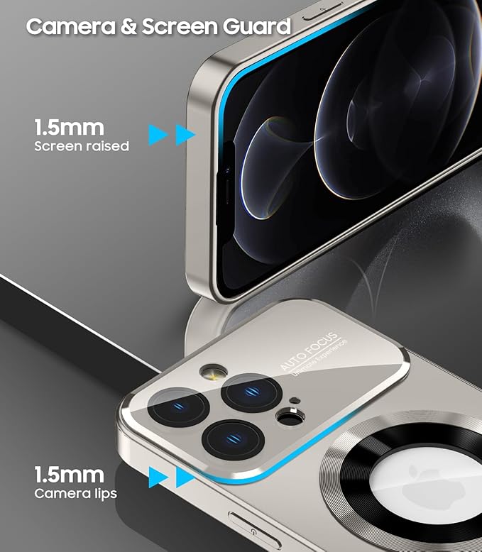 MAKAVO Magnetic for iPhone 12 Pro Max Case, Compatible with MagSafe, Built-in Camera Lens Protector, Logo View, Military Grade Drop Proof Phone Case Cover, Titanium Gray