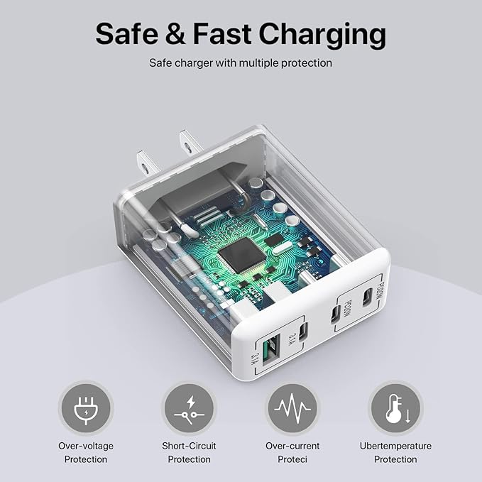 [2 Pack] 40W USB C Charger, 4-Port USB C Charger Block Fast Charging Block PD+QC Wall Plug Type C Charging Plug Compatible with iPhone 11/12/13/14/15/Pro Max/Smartphones/Tablet and Other USB Devices
