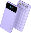 Portable Charger, 10000mAh 22.5W Fast Charging Power Bank with 4 Built-in Cables, Travel Essentials Battery Pack with LED Display, 6 Outputs Charging Bank Compatible with iPhone, iPad, Samsung Purple