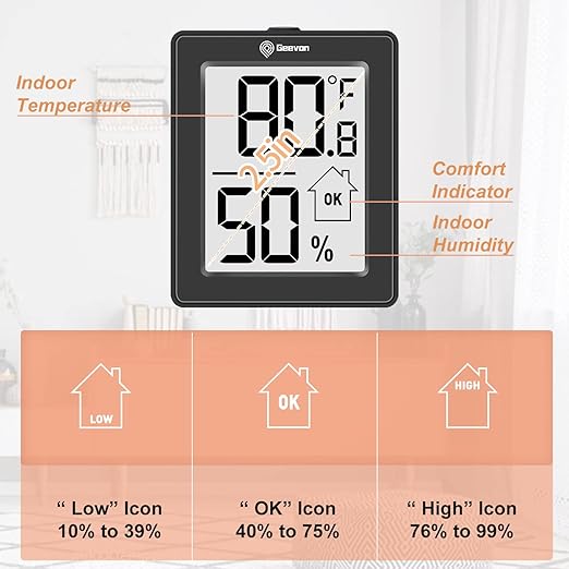 Geevon Digital Hygrometer, 3 Pack Indoor Thermometer Room Temperature Humidity Gauge with Battery,Digital Temperature Humidity Meter Indicator for Home, Office, Greenhouse, Mini Hygrometer,Black