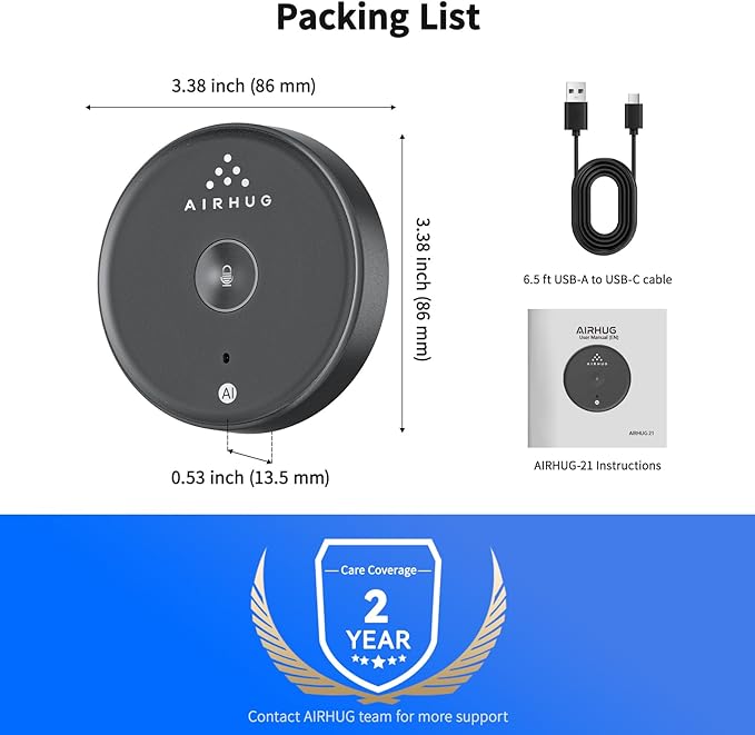 AIRHUG USB Microphone No Speaker,Desktop Computer Mic, Mute Button with LED Indicator,AI Noise Reduction,Plug & Play Omnidirectional Condenser PC Laptop Mics,for Online Calls/Class/Recording Video