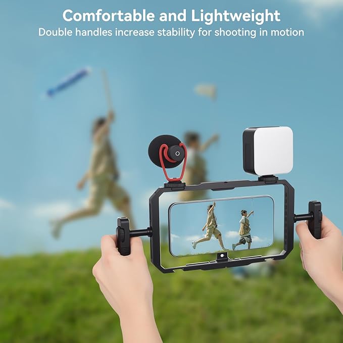 UTEBIT Universal Quick Release Phone Cage, Smartphone Video Rig Kit with Handles, Aluminum Handheld Filmmaking Vlogging Case Stabilizer for Videomaker, for iPhone 17/16/15, for Android Phones, Samsung