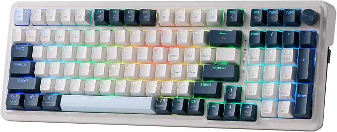 Redragon K686 PRO 98 Keys Wireless Gasket RGB Gaming Keyboard, 3-Mode Win/Mac Mechanical Keyboard w/5-Layer Noise Dampening, Dedicated Knob Control & Hot-Swap in Linear Red Switch, Blue Himmel Color