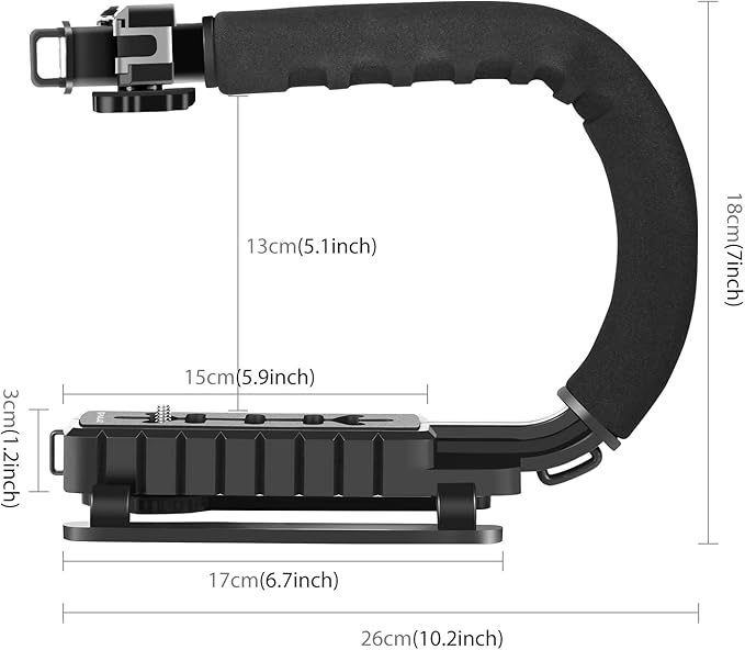 PULUZ U/C Shape Video Action Stabilizing Handle Grip Handheld Stabilizer Kit with Phone Clamp & LED Studio Light for Canon Sony Nikon Cameras and Home DV Camera Smartphones