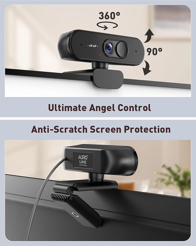 Webcam 4K UHD with Autofocus Lens, Crystal Clear Microphone, Privacy Cover, Extendable Tripod, for PC,Laptop, Zoom,Teams,Windows,MacOS