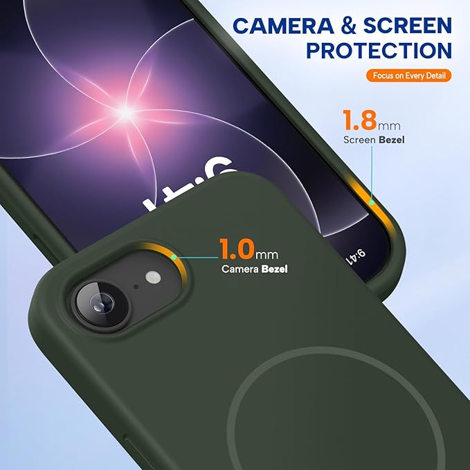 Miracase Magnetic for iPhone 17e Case & iPhone 16e Case, [Soft Anti-Scratch Microfiber Lining], Compatible with MagSafe, Silicone Shockproof Protection Phone Case for iPhone 17e/16e, Dark Green