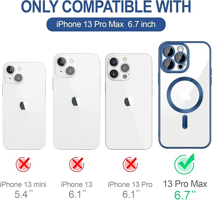 Hython Magnetic Clear for iPhone 13 Pro Max Case with Camera Lens Protector [Compatible with MagSafe] Plating Edge Slim Soft TPU Cover Protective Phone Case for iPhone 13 Pro Max, Matte Deep Blue