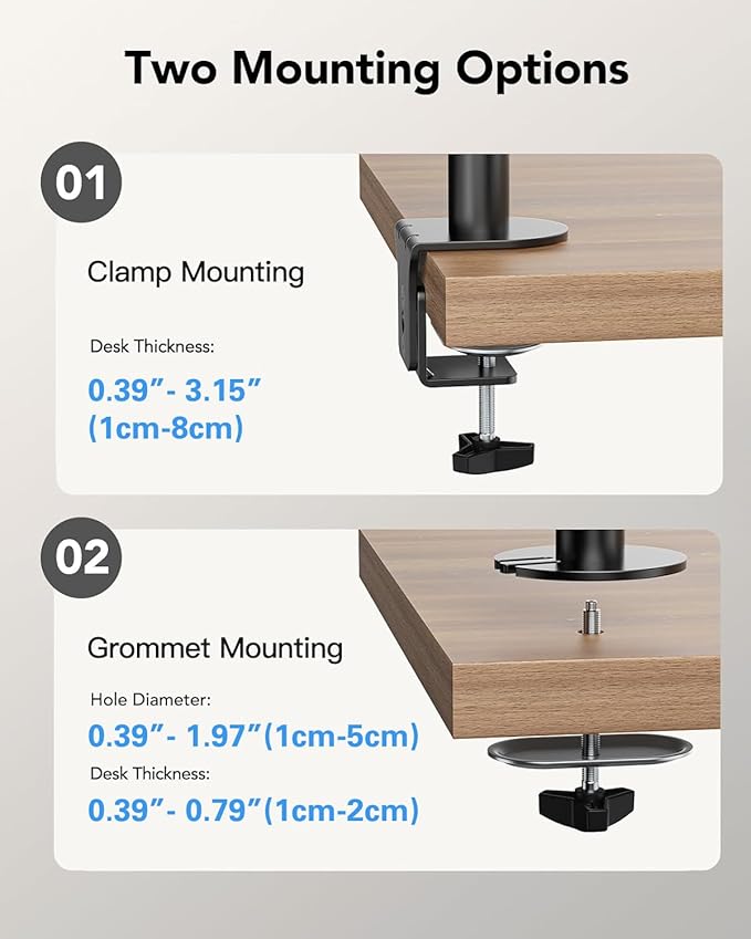 HUANUO Dual Monitor Mount up to 32 Inch Screens, Heavy-Duty Steel Dual Monitor Stand, Full Motion Adjustable Arm with Tilt, Swivel, Rotate, Holds up to 17.6 lbs per Arm, VESA 75/100mm