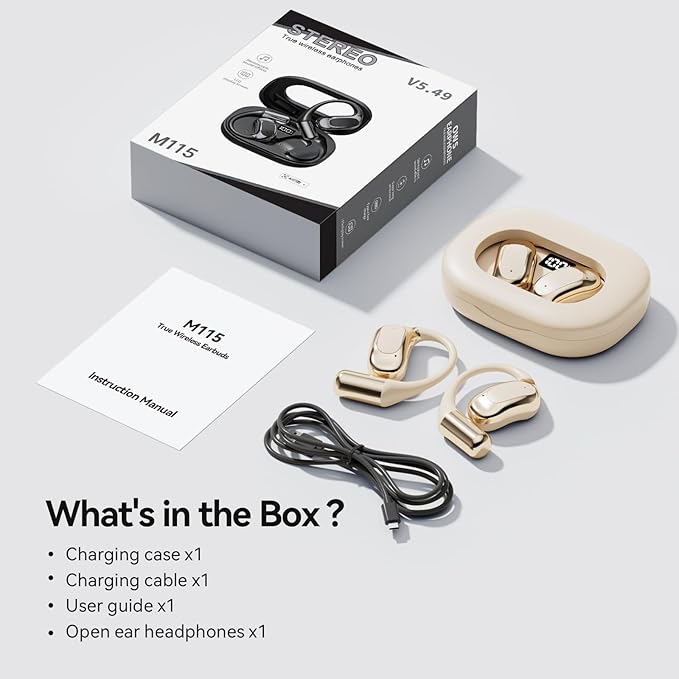 Open Ear Headphones Bluetooth Wireless Over Ear Earbuds with Ergonomic Earhook Ear Buds, Led Power Display,48h Playtime，Ipx6 Waterproof Comfortable for Workout，Cycling，Running (Skin)
