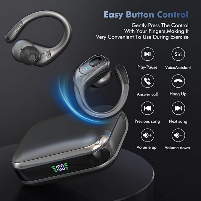 sajawass Wireless Earbuds, Sports Bluetooth Headphones, 75Hrs Playtime Ear Buds with LED Power Display, Noise Canceling Headset, IPX7 Waterproof Earphones for Workout/Running
