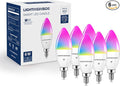 Lightinginside E12 Smart Light Bulbs 60W Equiv., Work with Alexa/Google Home/SmartLife, 500LM 6W RGBCW Candle Candelabra LED Light Bulbs, No Hub Required, 2.4G WiFi Bluetooth Bulb, ETL Listed, 6PCS