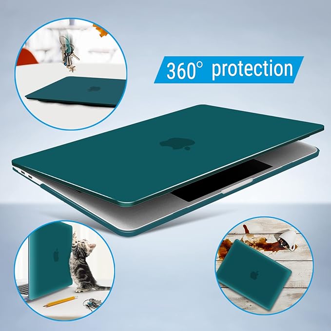 IBENZER Compatible with MacBook Pro 15 Inch Case 2019 2018 2017 2016 A1990 A1707, Hard Shell Case with Keyboard Cover & Type C Adapter for Mac Pro 15 Touch Bar, Quetzal Green, T15-QUGN+1TC