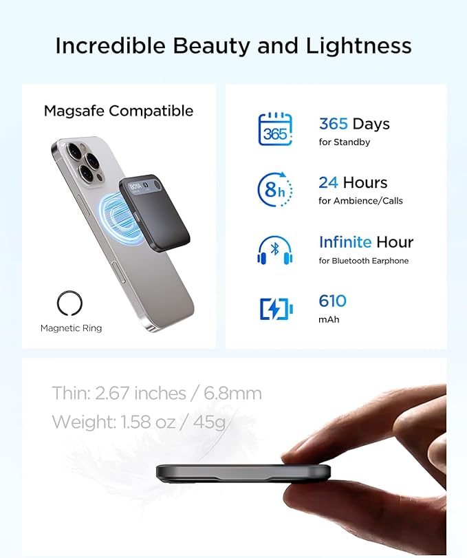 BOYA Notra AI Voice Recorder,3-Mode Capture -Ambient/Phone Call/Bluetooth, AI Transcription&Smart Summary, Support 140+ Languages, 64GB Storage, Magnetic Note Taker for Meetings,Lectures,Interviews