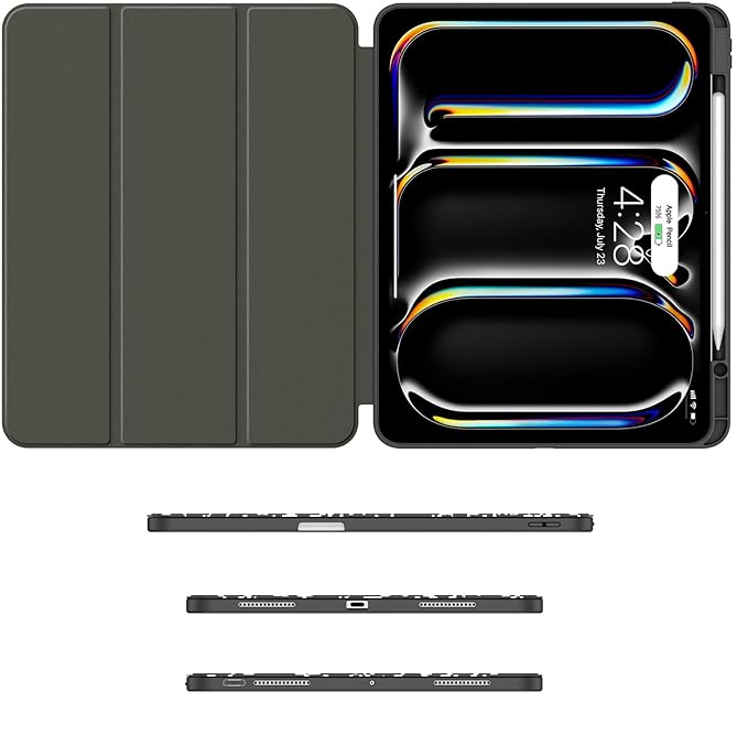 Soke Case for New iPad Pro 13 Inch (M5/M4, 2025/2024 Release), with Pencil Holder Trifold Stand Shockproof [Support Apple Pencil Charging + Auto Wake/Sleep], Soft TPU Back Cover, Book Black