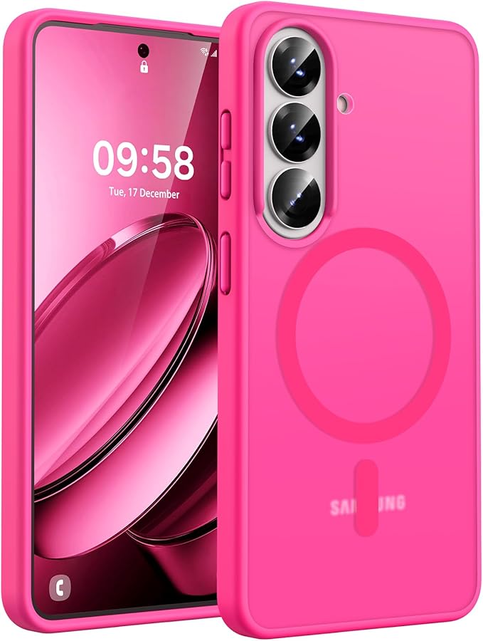 TOCOL for Samsung Galaxy S26 Case, Compatible with Magsafe, Full Camera Protection, Built-in Magnetic Ring, Drop Protection, Translucent Matte Phone Case for S26 6.3 inch (Hot Pink)