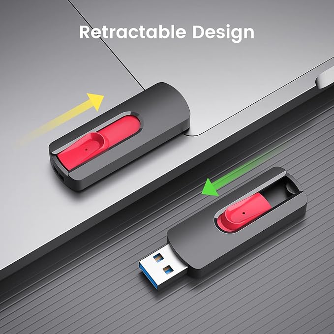 RAOYI 3 Pack 128GB USB 3.1 Flash Drive, High Speed Renewed Colorful Thumb Drive Slide Retractable USB Stick Portable Memory Stick with Lanyard Hole (Green, Red, Blue)