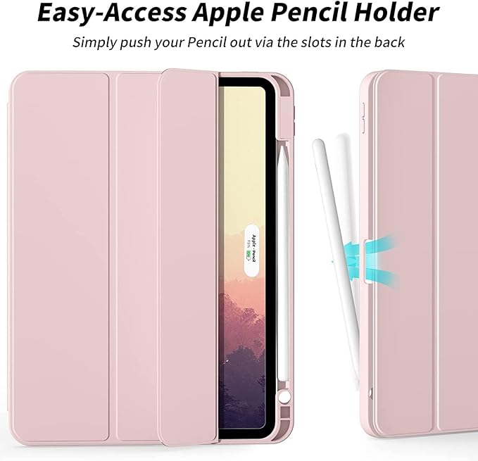 Case for iPad Pro 12.9-inch 2022/2021(6th/5th Gen),iPad Air 13 Inch(M4/M3/M2,2026/2025/2024) with Pencil Holder,2nd Gen Pencil Charging,Auto Sleep/Wake,Flexible TPU Protective Cover (Pink)